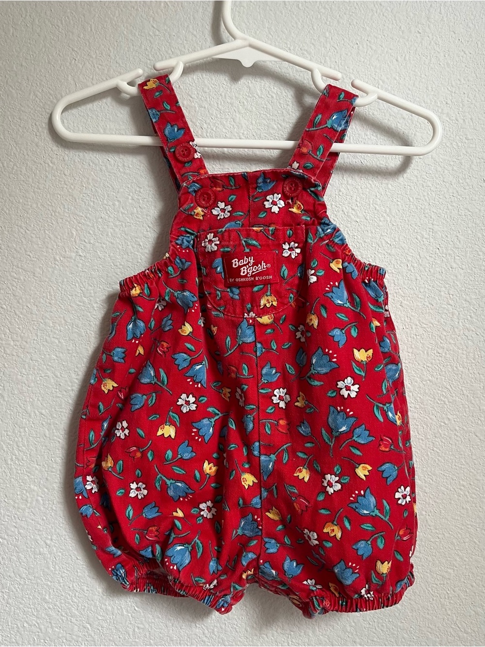 Vintage Oshkosh B’gosh Red Tulip Floral Bubble Overalls Rare HTF